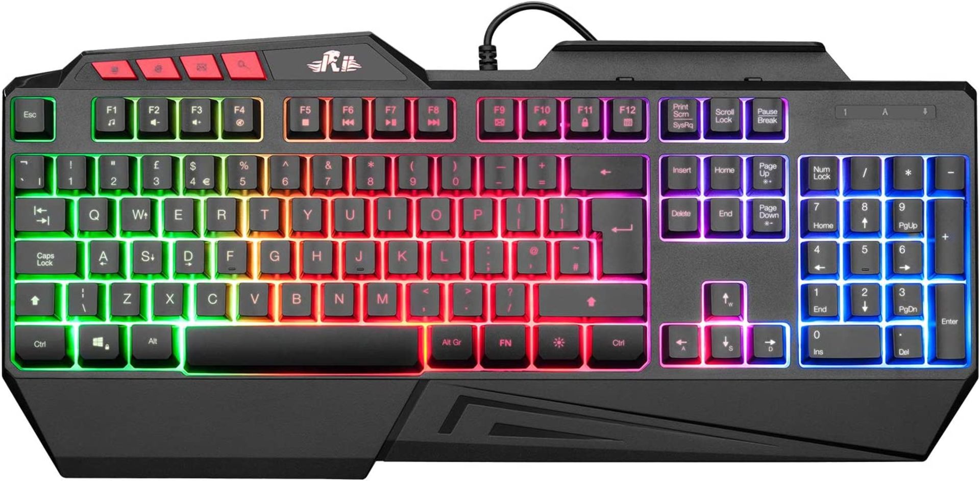 Rii RK202 Gaming Keyboard, LED Rainbow Backlit Light up Keyboard With Membrane Keys, Spill-