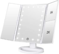 WEILY Vanity Makeup Mirror,1x/2x/3x Tri-Fold Makeup Mirror with 21 LED Lights, Adjustable Touch