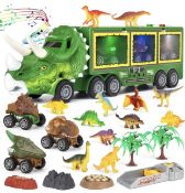 Aoskie Dinosaur Toys for Kids Transporter Truck with Roar Sound and Lights