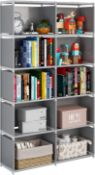 RRP £27.99 JIUYOTREE 6-Tiers Portable Bookshelf with Fabric Cloth at Back, 10 Cube Closet Storage