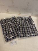Set of 2 x Aseniza Men's Pyjama Shorts 100% Cotton Lounge Shorts Pj Bottoms w Pockets for Summer, S