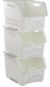 RRP £23.99 Zerdyne 3 Packs Plastic Stacking Storage Basket, White Stackable Storage Rack Baskets