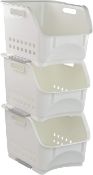 RRP £23.99 Zerdyne 3 Packs Plastic Stacking Storage Basket, White Stackable Storage Rack Baskets