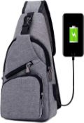 Sling Bag, Chest Bag with USB Charging Port, Lightweight Crossbody For Hiking, Cycling, Traveling