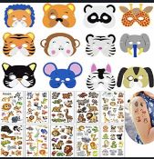 Set of 6 x 12-Pieces Animal Felt Masks with Temporary Tattoos Animal Party Theme