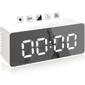 RRP £36 Sey of 3 x Keniy Creative Digital Mirror Alarm LED Bedside Clock Voice Control