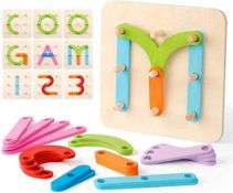 Set of 7 x Afunti Wooden Letter Number Sorter Puzzle Educational Stacking Blocks Toy