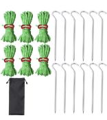 RRP £30 Set of 3 x 6-Pieces Nuoshen Guy Ropes and 12Pcs Tent Pegs