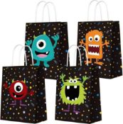 RRP £100 Set of 6 x 16-PCS Botance Monster Themed Party Favor Bags, Kraft Paper Bags