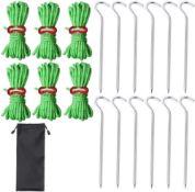 RRP £60 Set of 6 x nuoshen 6 Pcs Guy Ropes and 12 Pcs Tent Pegs, Tent Guy Line for Awning Camping