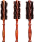 RRP £32 Set of 4 x Pufeuoo 3Pcs Round Hair Brush 3 Kinds Size Boar Bristle Hair Brush Wooden Handle