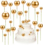RRP £84 Set of 12 x 40-Pieces Mini Cake Decorations, Gold Birthday Cake Toppers Ball, Round