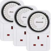RRP £34 Set of 2 x 3-Pack DEWENWILS Timer Plug Socket UK, 24 Hour Programmable Energy Saving Light