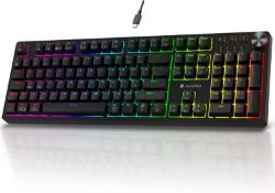 RRP £72.99 KOORUI Gaming Keyboards, 26 RGB Backlit Mechanical Keyboard Wired 104 Keys Full Size UK