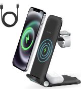 RRP £21.99 Deteng Wireless Charger 3-In-1 Fast Wireless Charger 15W Foldable Charging Stand