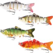 RRP £48 Set of 3 x 4-Pack icyant Segmented Swimming Lure, 3D Multi Jointed Swimbaits, 10 cm/4 Inch