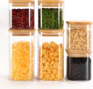 RRP £22.99 Finew Glass Storage Jars with Bamboo Lid, Set of 6 Airtight Food Glass Jars, Clear