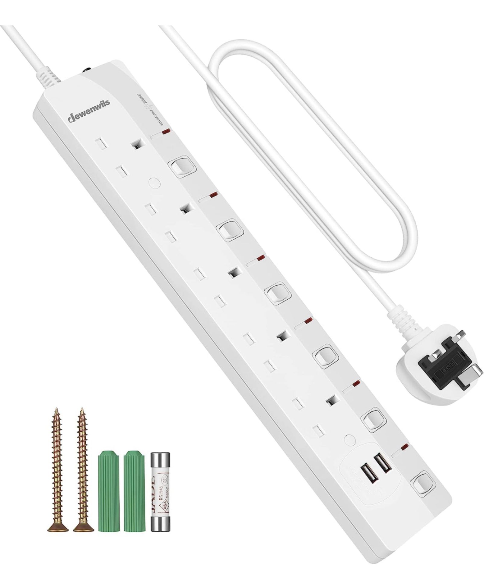 Dewenwils Extension Lead with USB Slots 5 Way Surge Protected Extension Cord 3M Cable