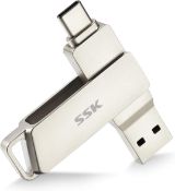 Set of 2 x SSK 32GB USB C Flash Drive 150MB/s Transfer Speed Dual Connectors 2 in 1 Type C+USB 3.1