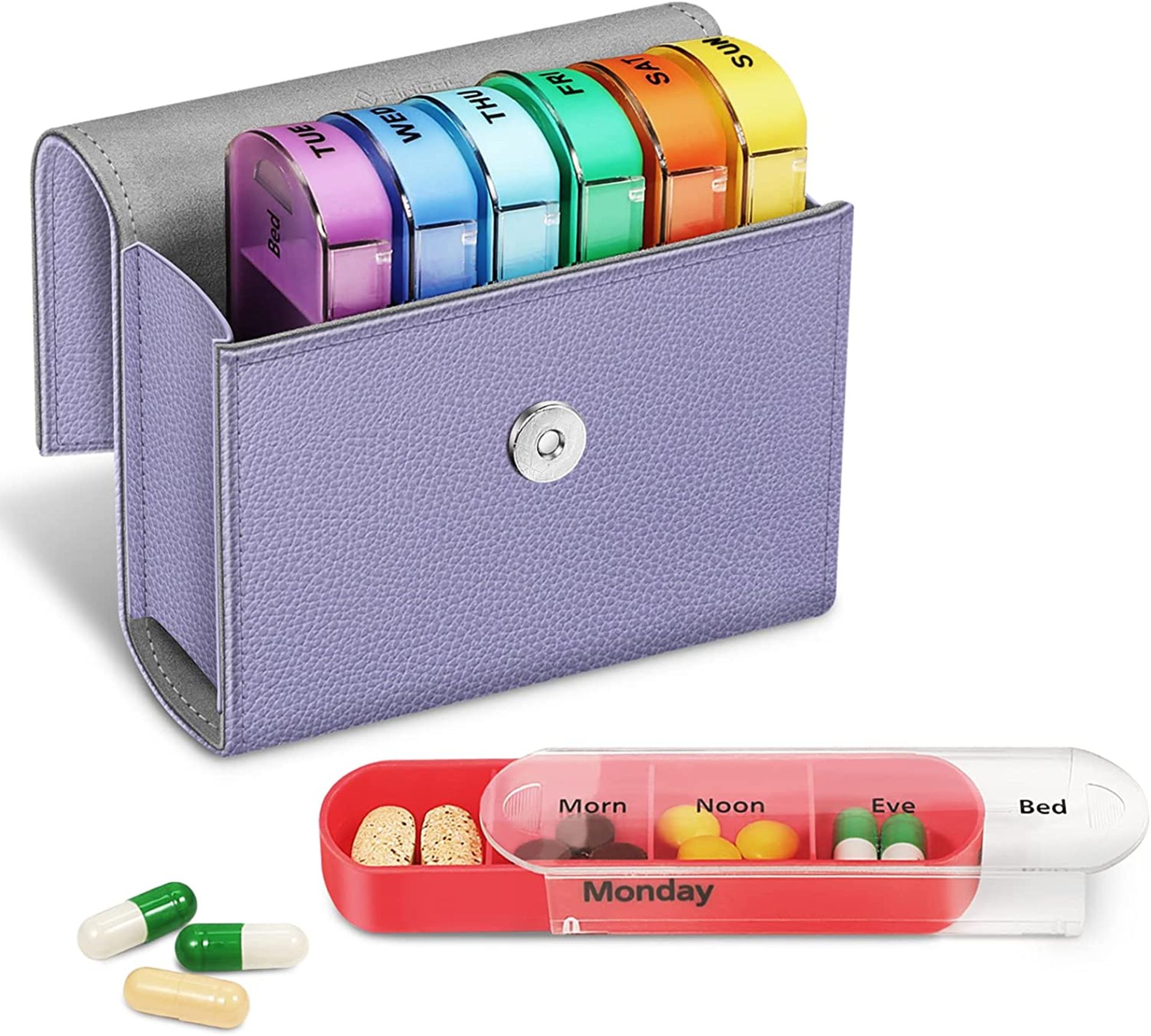 RP £28 Set of 2 x FINPAC 7 Day Pill Organisers Box 4 Times A Day with PU Leather Case, Slide Open - Image 2 of 3