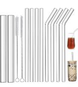Set of 3 x ALINK Reusable Glass Straws, 2PCS Clear Glass Boba Straws, 8PCS Smoothie Straws for