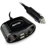 BESTEK Car Cigarette Lighter Adapter Socket Splitter 12V/24V with Dual USB Ports - Black