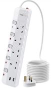 RRP £23.99 Parth Surge Protected Extension Lead with USB Slots 5m Long Cord Extension Cable 4 Way
