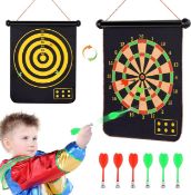 RRP £30 set of 2 x Terazis Powerful Double-Sided Magnet 15''Dart Board Set with 6 Pcs Darts - Indoor