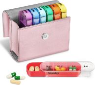 RP £28 Set of 2 x FINPAC 7 Day Pill Organisers Box 4 Times A Day with PU Leather Case, Slide Open