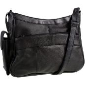 Medium Sized Soft Nappa Black Leather Bag Handbag with Long Strap