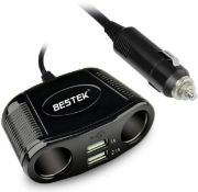 BESTEK Car Cigarette Lighter Adapter Socket Splitter 12V/24V with Dual USB Ports - Black
