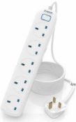 RRP £16.99 PARTH 5 Way Extension Lead with Switch 4 metre Power Strip 13A/3250W UK Socket