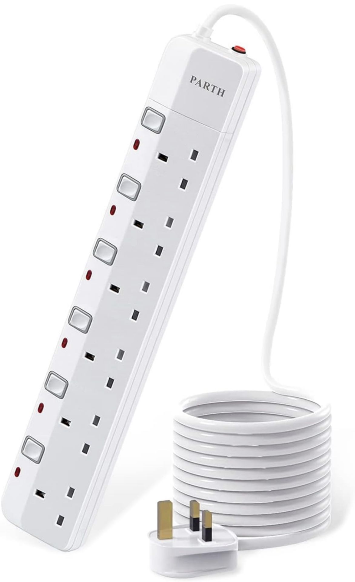 RRP £22.99 Parth Surge Protected Extension Lead 3m Long Cord 6 Way Multi-Plug with Idividual