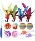 RRP £100 Set of 10 x Speedy Panther 13-Pieces Cat Feather Toys Interactive Cat Toys