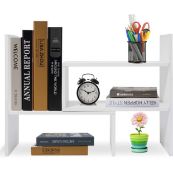 RRP £24.99 Hossejoy Adjustable MDF Desktop Bookshelf Desk Organizer Display Shelf Rack