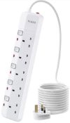 RRP £18.99 Parth Surge Protected Extension Lead 3m Long Cord 5 Way Multi-Plug with Idividual