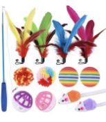 RRP £100 Set of 10 x Speedy Panther 13-Pieces Cat Feather Toys Interactive Cat Toys