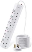 RRP £23.99 Parth Surge Protected Extension Lead 3m Long Cord 6 Way Multi-Plug with Idividual