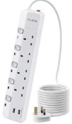 RRP £21.99 Parth Surge Protected Extension Lead with USB Slots 3m Long Cord Extension Cable 4 Way