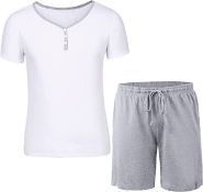 RRP £38 Set of 2 x Aseniza Men's Pyjamas Sets Cotton Short Sleeves Loungewear Plaid Nightwear PJs