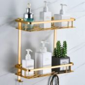 RRP £21.99 Bathroom Shelves No Drilling,Square Shower Caddy Adhesive Wall Mounted Shelf Gold, Double