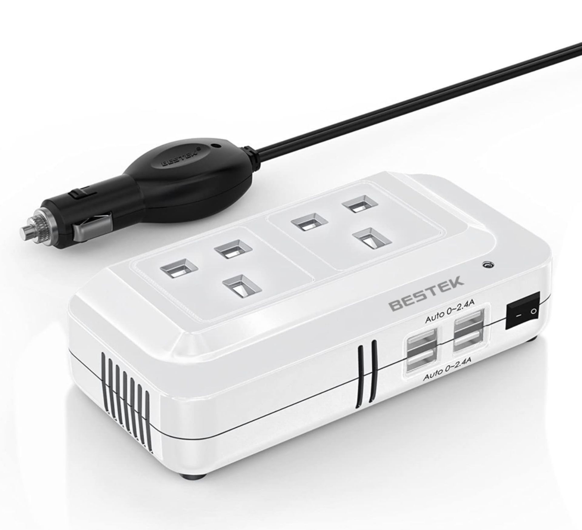 RRP £39.99 Bestek 200W Power Inverter DC 12V to AC 230V 240V Dual Socket Car Voltage Converter 4 USB