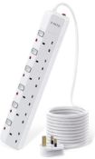 RRP £23.99 Parth Surge Protected Extension Lead 5M Long 6 Way Power Strip with Switches