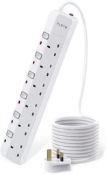 RRP £22.99 Parth Surge Protected Extension Lead 3M Long 6 Way Power Strip with Switches