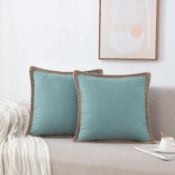 RRP £48 Set of 3 x 2-Pack NordECO HOME Linen Cushion Covers Decorative Farmhouse Burlap Trimmed