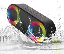 RRP £29.99 TOMPROAD Portable Waterproof Bluetooth Speaker with LED Lights Wireless Stereo Sound Rich