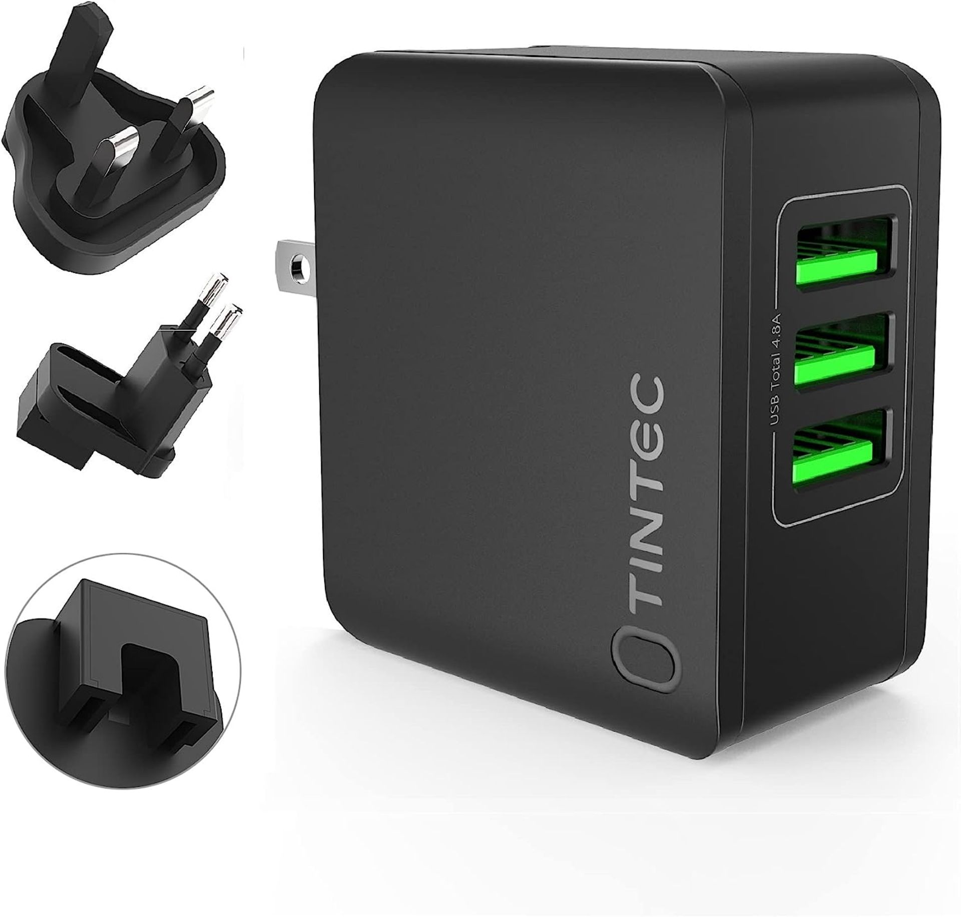 RRP £34 Set of 2 x Tintec USB Charger Plug, Universal USB Plug UK/US/EU 3 Ports Rapid 24W/5V 4.8A AC