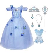 RRP £27.99 Hamanasu Girls Cinderella Dress Princess Costume Butterfly Party Dress, 5-6 Years