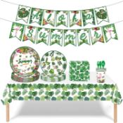 RRP £22.99 HEREER 130 Piece Hawaiian Party Accessories Set with Summer Flamingo Plates Cups