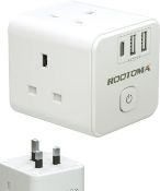 3 Way Plug Adapter UK, USB C Socket Extensions, Multi Plug Extension with USB C, 13A Extension